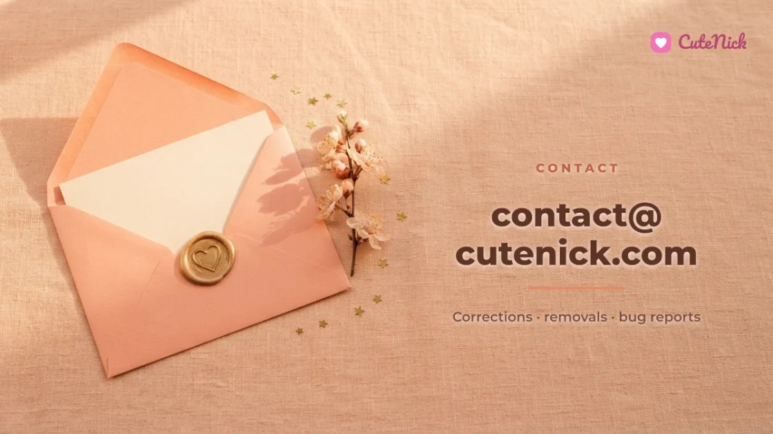 Contact CuteNick: a pastel envelope with the address contact@cutenick.com